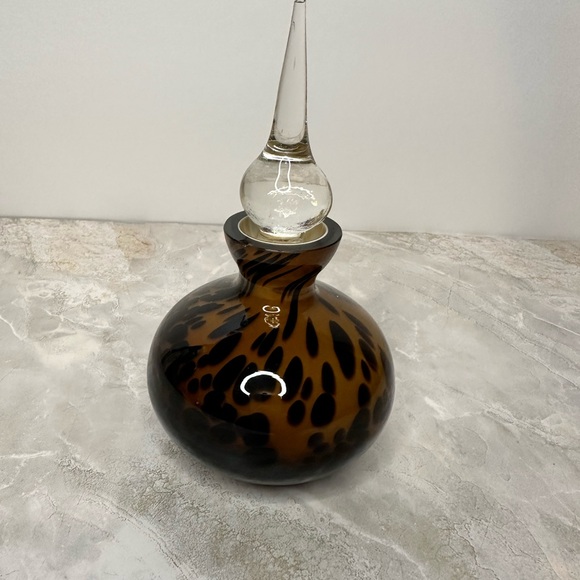 MURANO STYLE BLACK AND AMBER GLASS VANITY PERFUME BOTTLE+STOPPER LEOPARD - Picture 3 of 12
